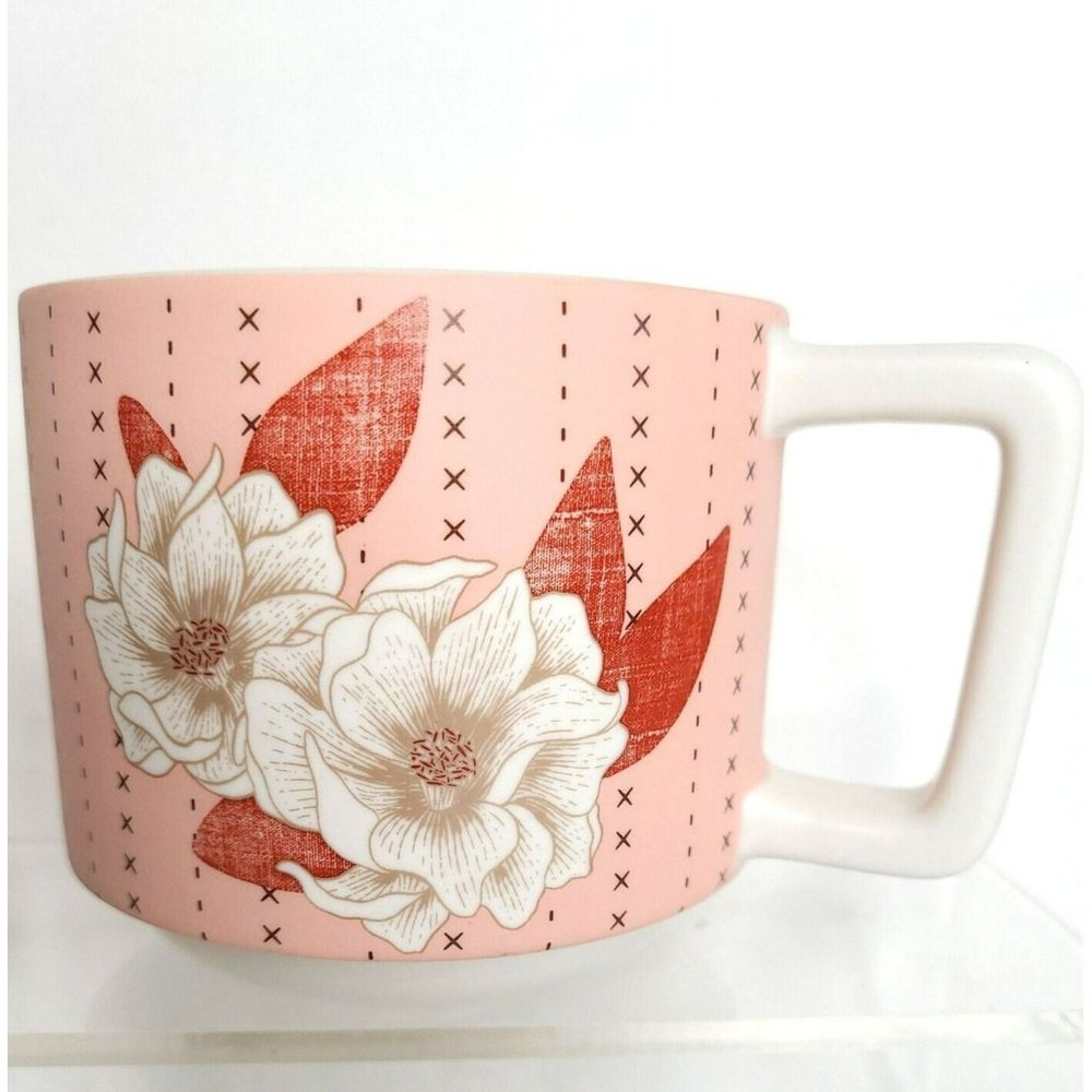 Starbucks Ceramic Mug 2019 White Flower Pink Peach 12 oz Stackable